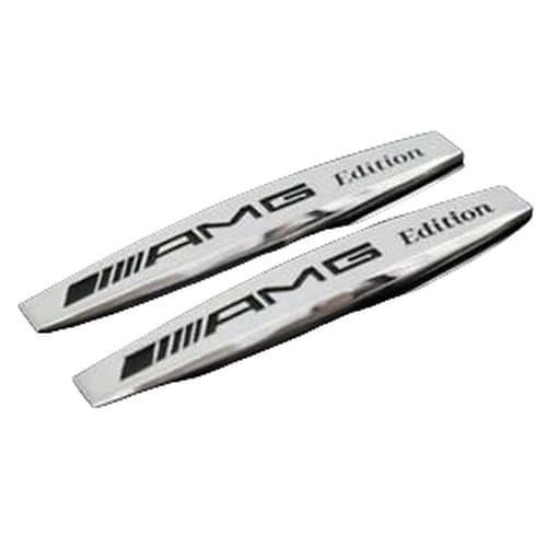Silver Chrome/Black Mercedes AMG Edition Side Wing Fender Badge Emblem 100mm x 15mm