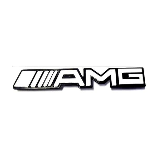 Silver Chrome AMG Mercedes Benz Grill Badge Emblem With Black Background (195mm x 15mm)