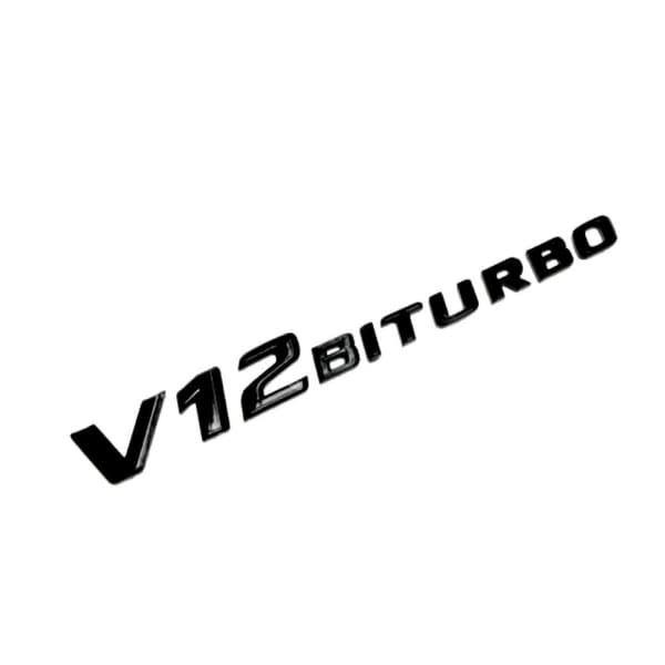 Gloss Black Mercedes Benz V12 BITURBO Side Wing Badge CL G Wagon SL AMG S AMG (Pack of 2)