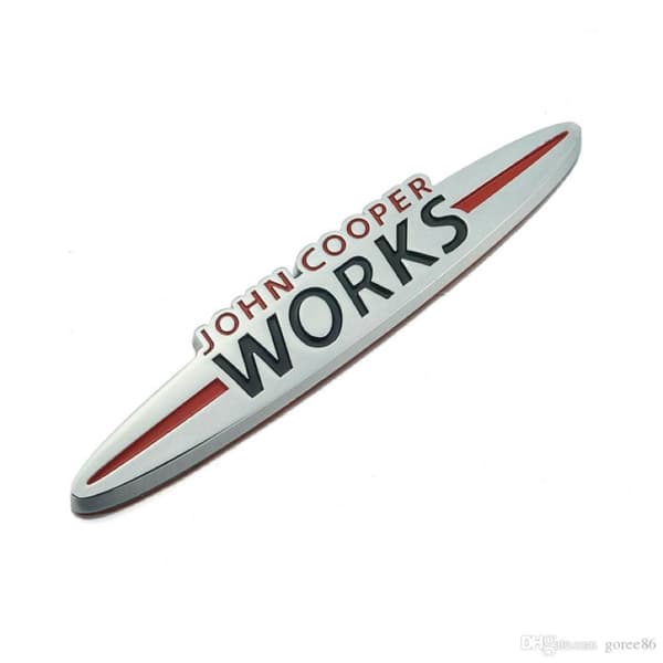 Chrome/Red/Black Mini John Cooper Works Grill Badge Emblem 135mm x 25mm