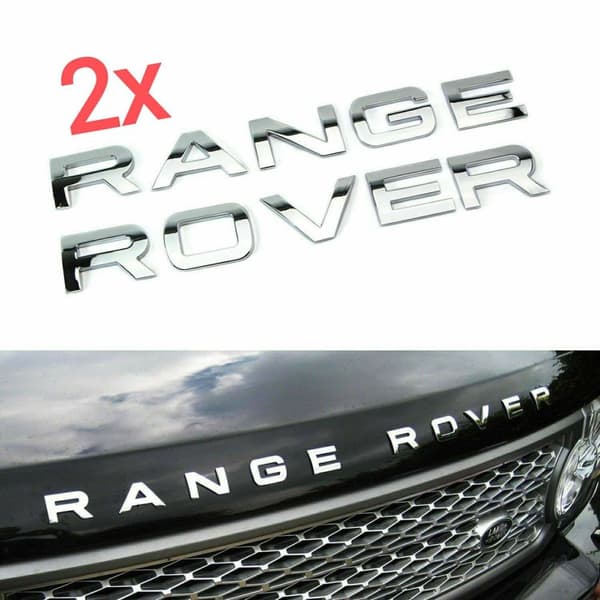 Chrome RANGE ROVER Front Grill Bonnet Badge Emblem Bonnet And Back Boot Lettering Badge (Pack of 2)