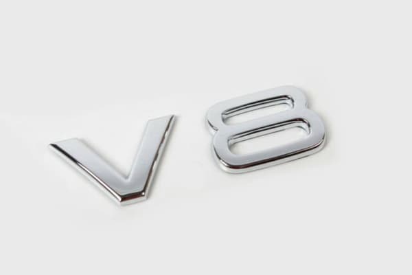 Chrome V8 rear boot lid lettering badge emblem for Audi.