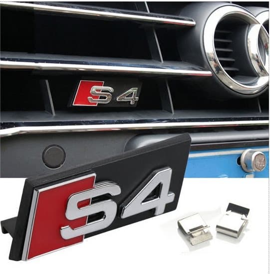 Front Grill Badge Emblem Black & Chrome 72×22 MM For Audi A4 S4