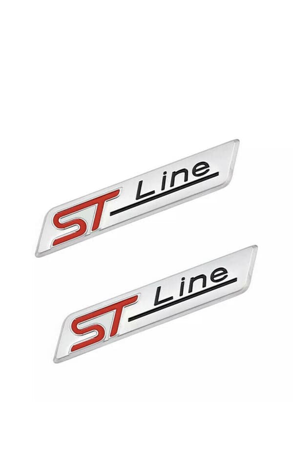 2 x FORD ST LINE BADGE FIESTA FOCUS ST SILVER CHROME METAL PLATED DECAL EMBLEM