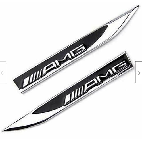 2 x AMG Black Fender Side Wing Metal Sticker Badge - to Fit All Mercedes Models