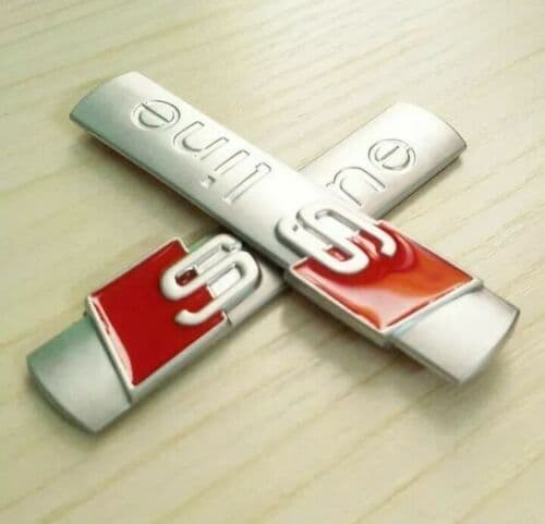 Audi S-Line Decal x2pcs Silver MATT Badge Sticker Side Wing Emblem Fender TT RS