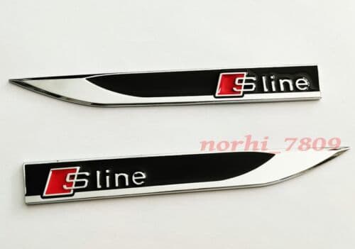 2Pcs Sline Audi Side Wing Badge Emblems Metal Sticker 3D Logo Fender Decal