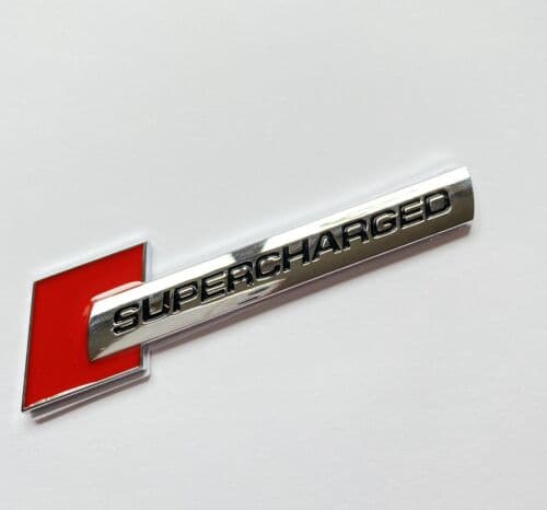 1 X Supercharged Car Emblem Decal Badge Audi Chrome & Red