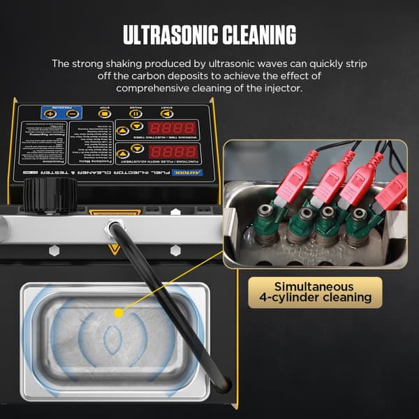 Ultraljudisk bränsleinsprutningsrengörare, 4-cylindrig design, LED-display