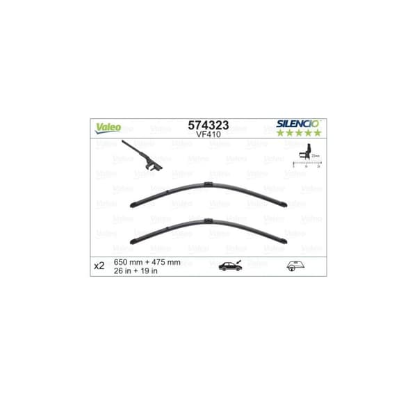 Valeo Silencio XTRM 650+475 574323 kehyksettömät vahtimestarit