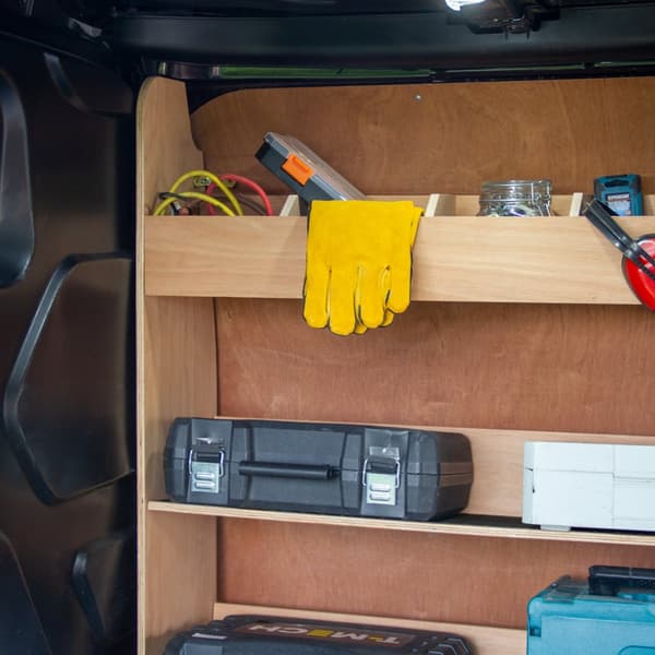 Skåpbilsförvaring Ford Transit Custom SWB LWB 12mm Plywood Verktygslåda Förvaring Hylla Verktyg Verktygsförvaring Förarsida RHD LHD Halkfri Gummimatta
