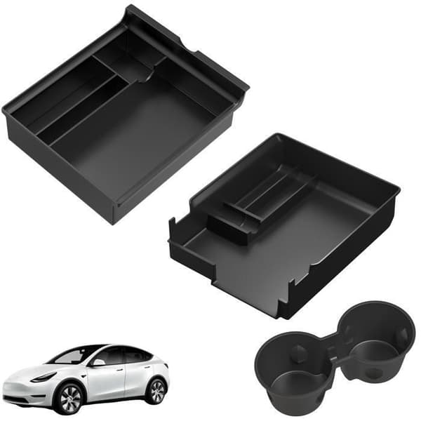 Organisatör och koppställ - Tesla - Model Y och Model 3 - Pack om 2 - Plast - Svart