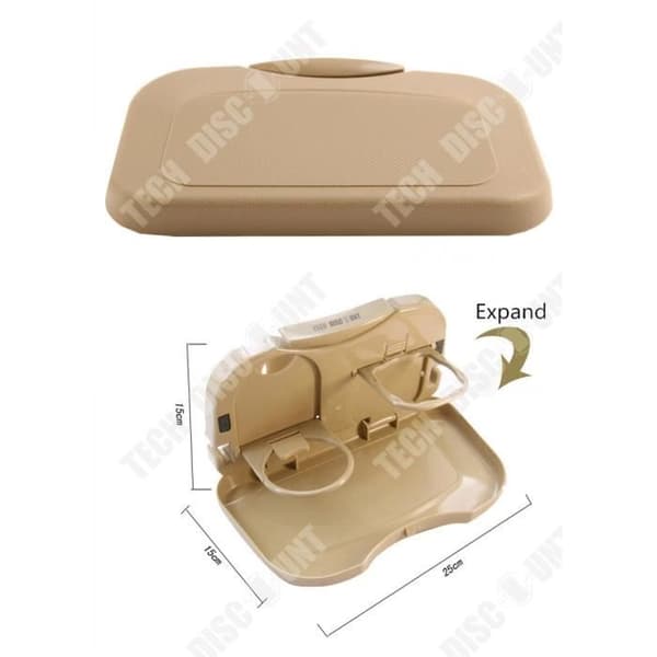 TD® hopfällbart bilbord matsal utdragbart hopfällbart bilställ baksätesbricka dryckeskopp bestick beige plast