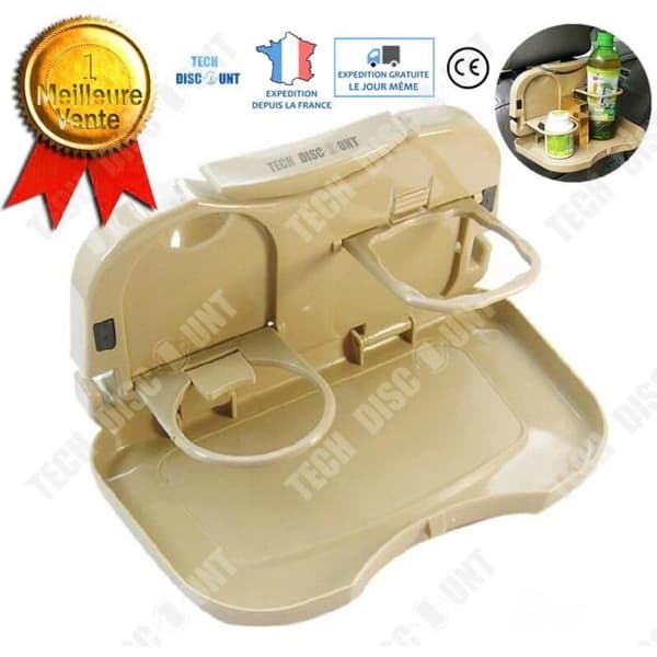 TD® hopfällbart bilbord matsal utdragbart hopfällbart bilställ baksätesbricka dryckeskopp bestick beige plast