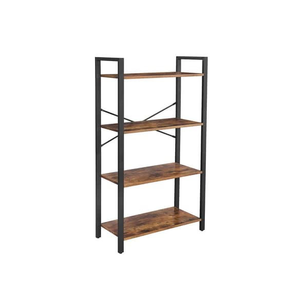 4-facks bokhylla, förvaringsställ med stålram, 120 cm hög, för vardagsrum, kontor, arbetsrum, hall, industriell stil, rustik brun och svart