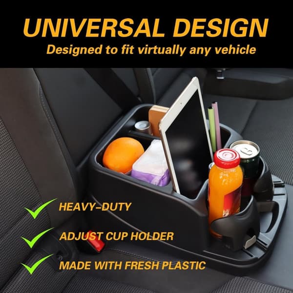 Lollanda Universal Car Center Console -säilytyslaukku 2 säädettävällä mukinpidikkeellä – turvavyöllä kiinnitettävä autosäilytys