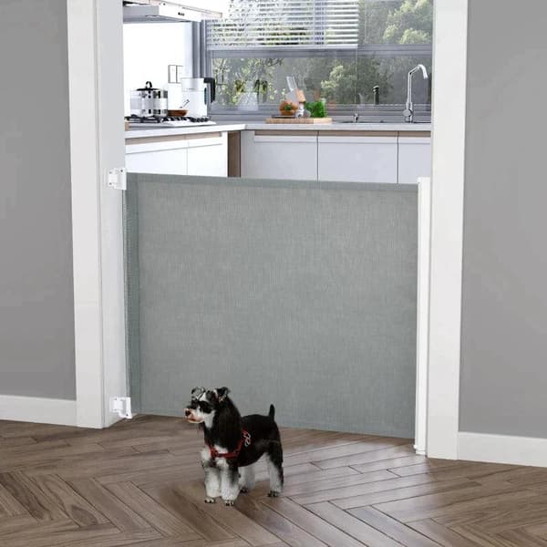 Rootz Säkerhetsport - Dörr och trappgrind - Rullbar enhandsmanövrering - PVC - Grå - 5,5-115L x5,5W x 82,5H cm