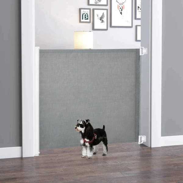 Rootz Säkerhetsport - Dörr och trappgrind - Rullbar enhandsmanövrering - PVC - Grå - 5,5-115L x5,5W x 82,5H cm