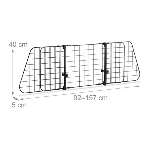 Relaxdays hundgrind för bil, universell barriär, justerbar bredd, H x L 40 x 92-157 cm, svart