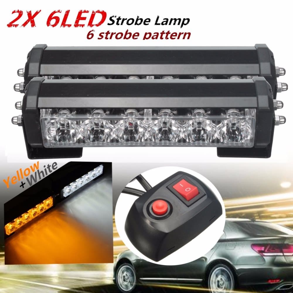 2X 6 LED-bilsmodifierad stroboskopblixt Blinkande Farolampa Switch Harness(svart, gult och vitt ljus)