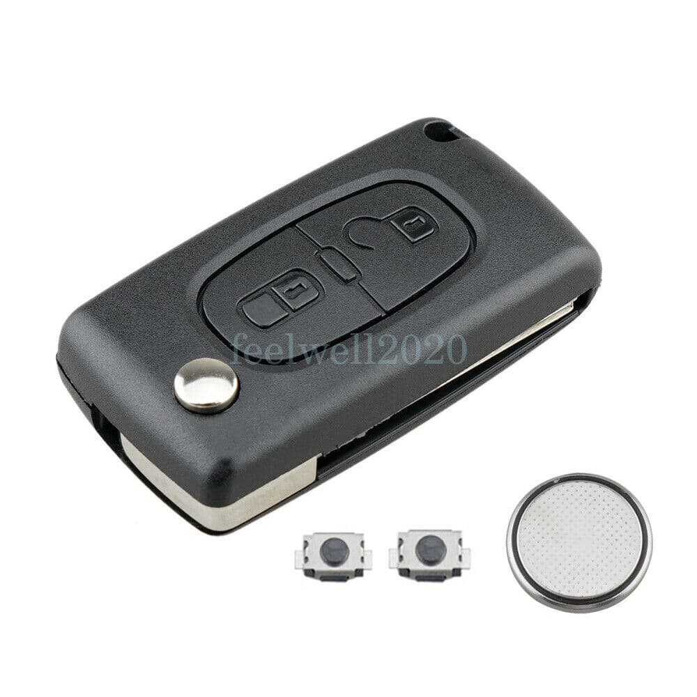 2 Button Knapp Key Nyckel Case Fodral Citroen C2 C3 Picasso Berlingo VA2 CE0536 + Switch Batteri