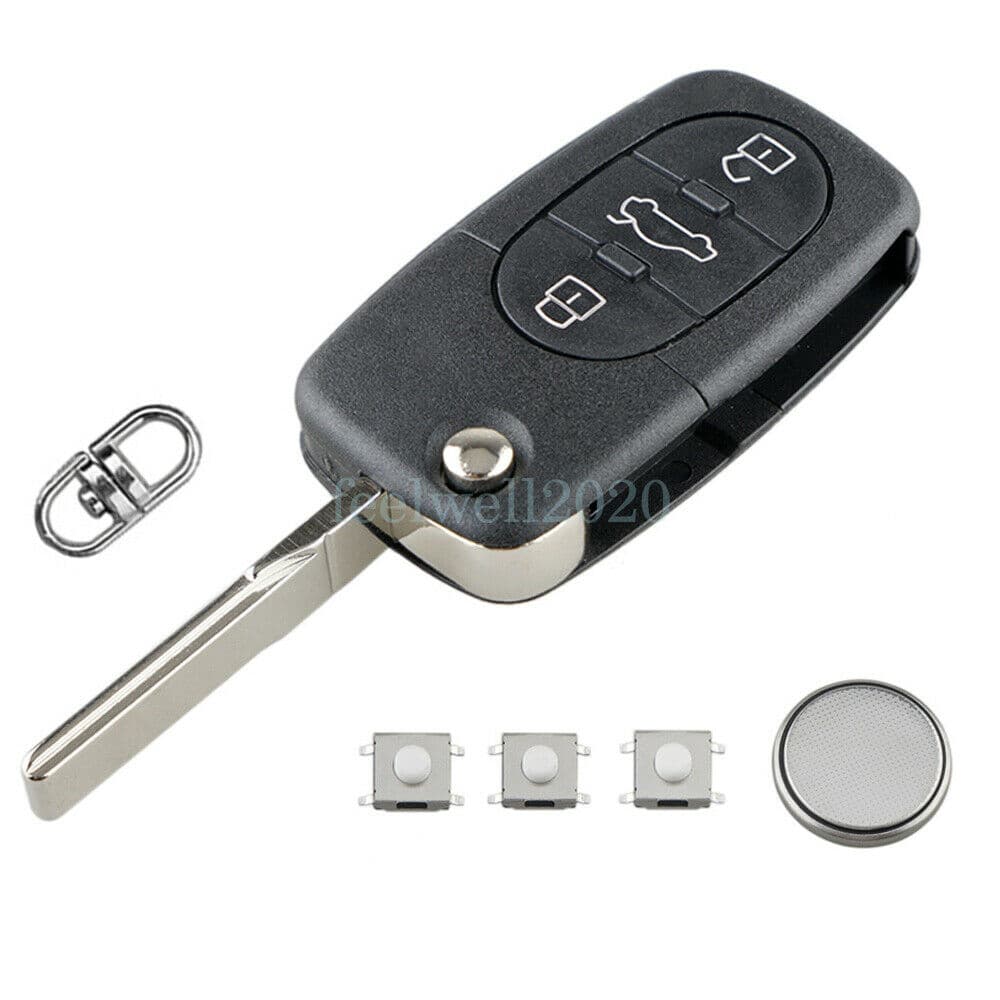 Audi A2 A3 A4 A6 A8 TT Flip Key Nyckel Case Fodral Fob Shell skal Blade Repair Reparera Switch Batteri