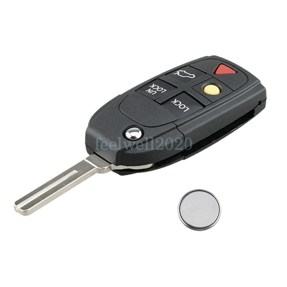 5 Button Knapp Remote Avl�gsen Key Nyckel Fob Case Fodral VOLVO V70 XC70 XC90 S60 S80 + CR2032 Batteri
