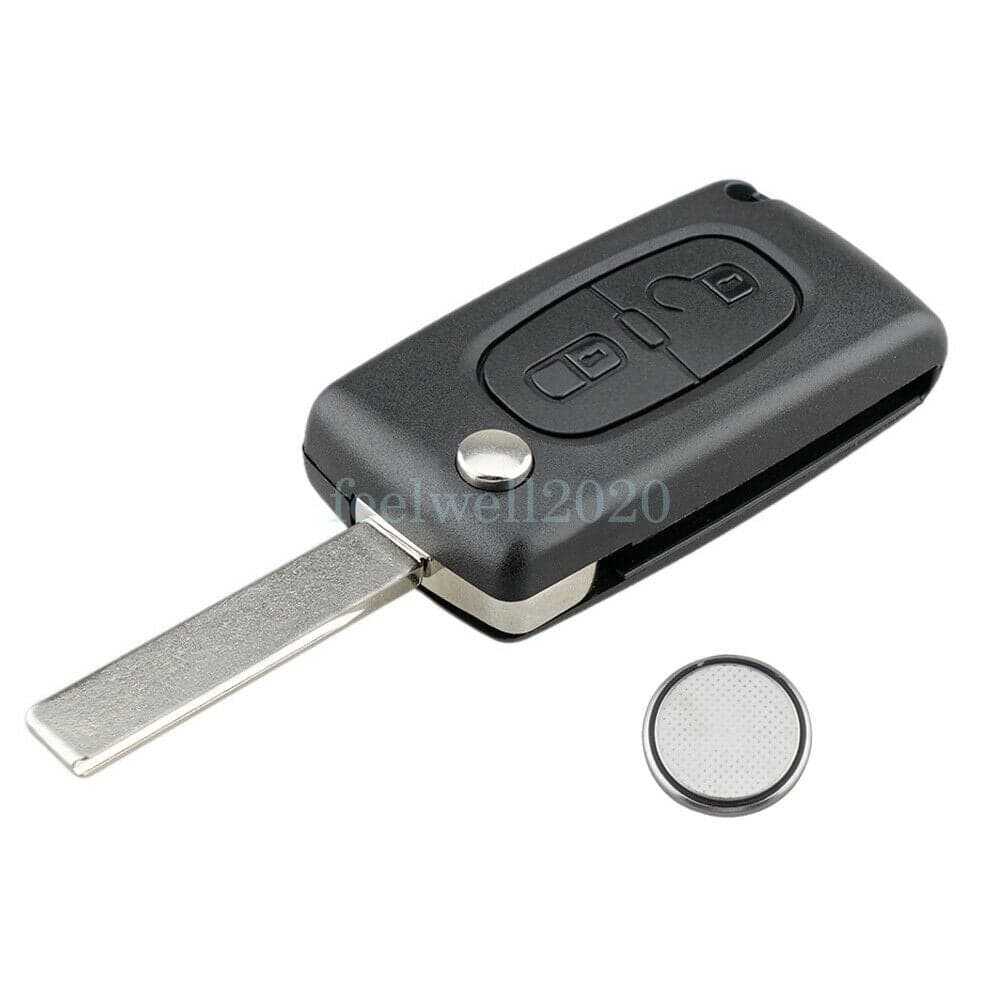 2 Button Knapp Flip Key Nyckel Case Fodral HU83 Blade Peugeot 207 307 308 408 + CR1620 Batteri
