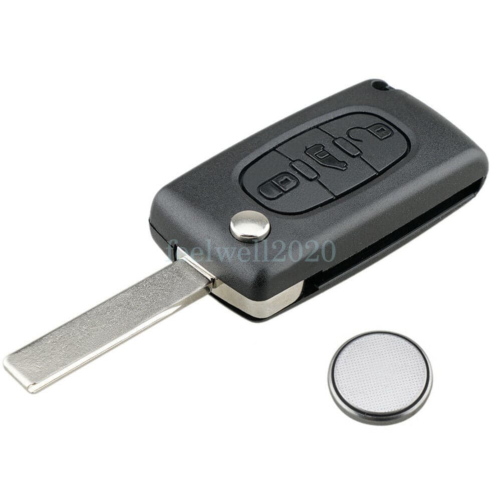 3 Button Knapp Flip Key Nyckel Fob Case Fodral Batteri Citroen Dispatch Berlingo Peugeot Expert
