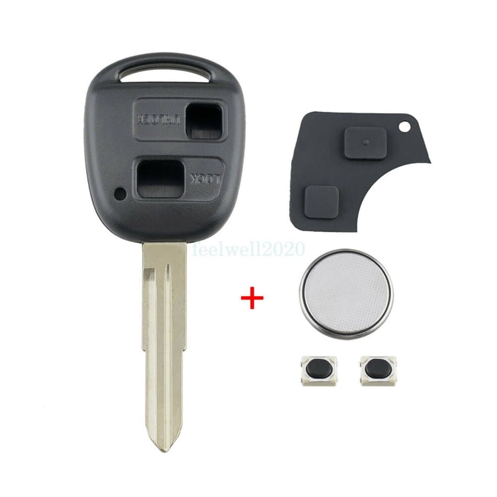 2 Button Knapp Remote Avl�gsen Key Nyckel Fob Shell skal Toyota Yaris Echo Celica Rubber pad + Batteri