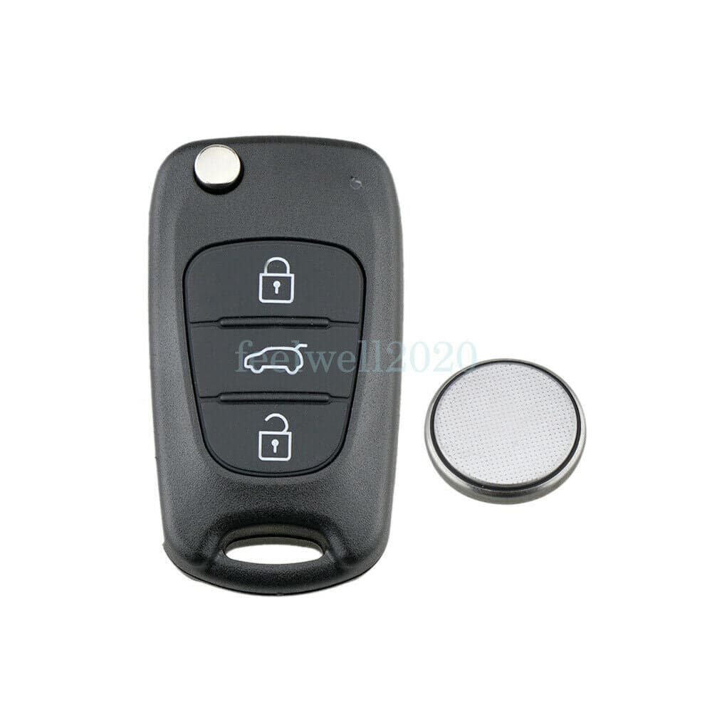 3 Button Knapp Flip Key Nyckel Fob Case Fodral + Batteri Kia Ceed Sportage Sorento Rio Hyundai