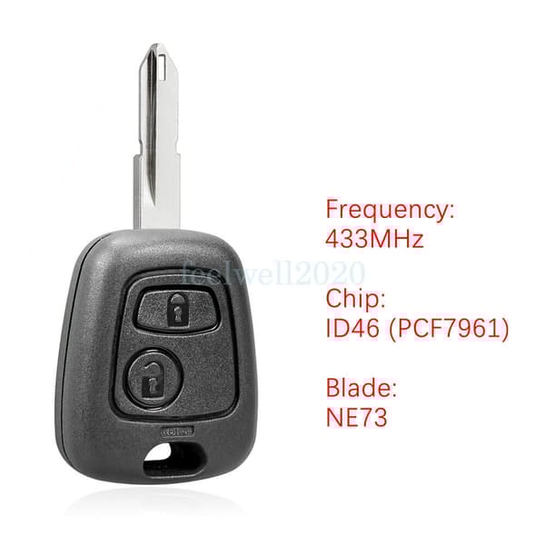 433MHz 2 Button Remote Key Fob for Peugeot 106 107 206 207 306 307 407 406 Chip