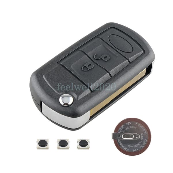 3 Button Flip Key Shell Blade + Battery For Land Range Rover Sport LR3 Discovery