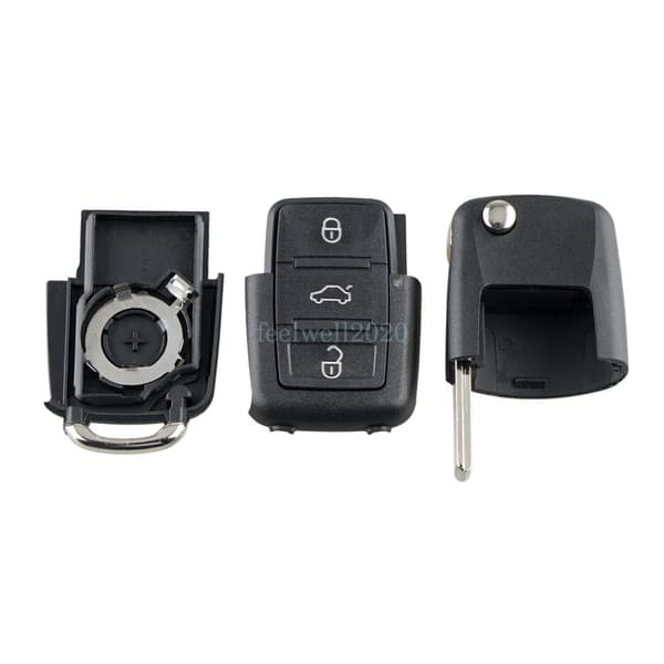 For VW Volkswagen Golf MK5 3 Button Flip Remote Car Key Case + CR2032 Battery