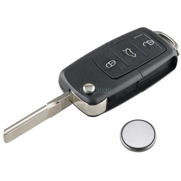 For VW Volkswagen Golf MK5 3 Button Flip Remote Car Key Case + CR2032 Battery