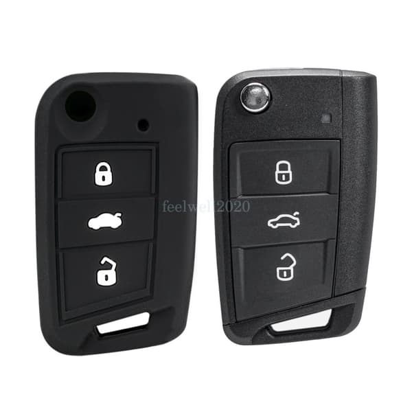 Remote Flip Key Fob Case + Silicone Cover For Volkswagen VW Golf Seat Leon Altea