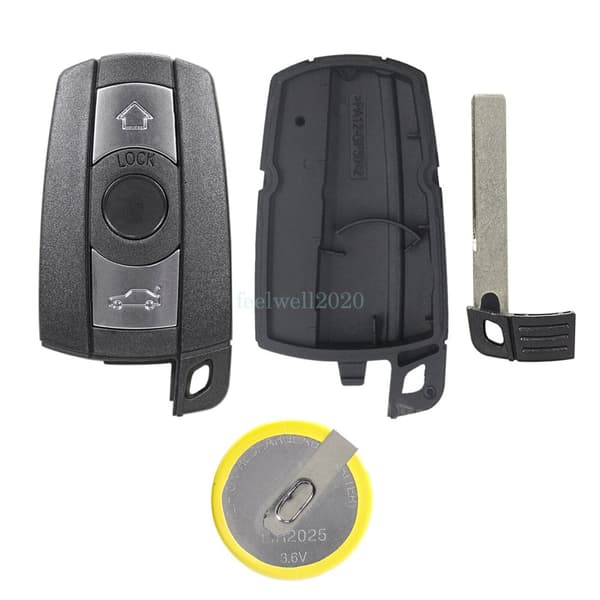 3 Button Key Fob Case + LIR2025 Battery For BMW 1 3 5 6 Series X1 X5 X6 Z4 E90
