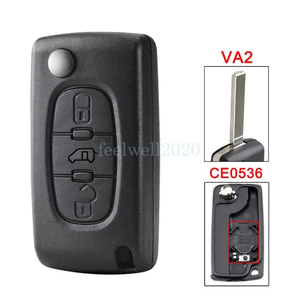 For Citroen Berlingo Dispatch 3 Button Car Key Fob Case VA2 Blade CE0536 Battery