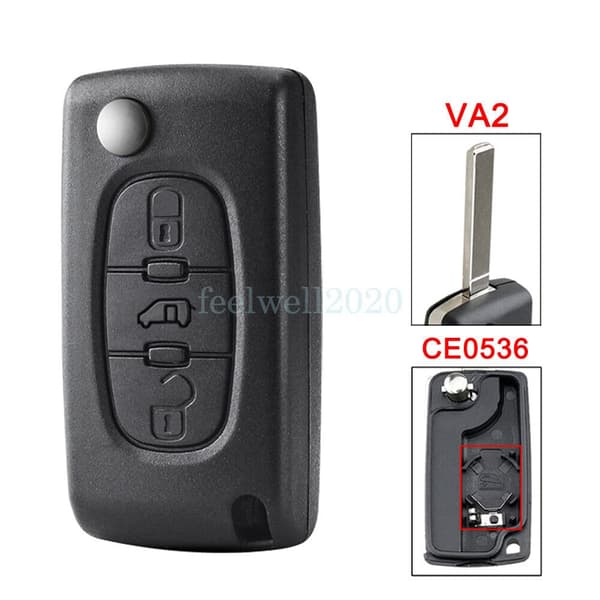 3 Button Remote Flip Key Fob Case Shell VA2 For Citroen Berlingo Peugeot Partner