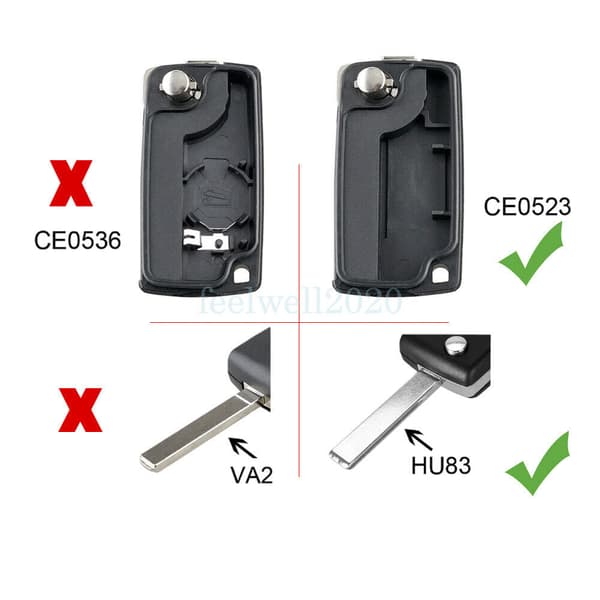For Peugeot 207 307 308 407 508 3 Button CE0523 Key Fob Case HU83 Blade Battery