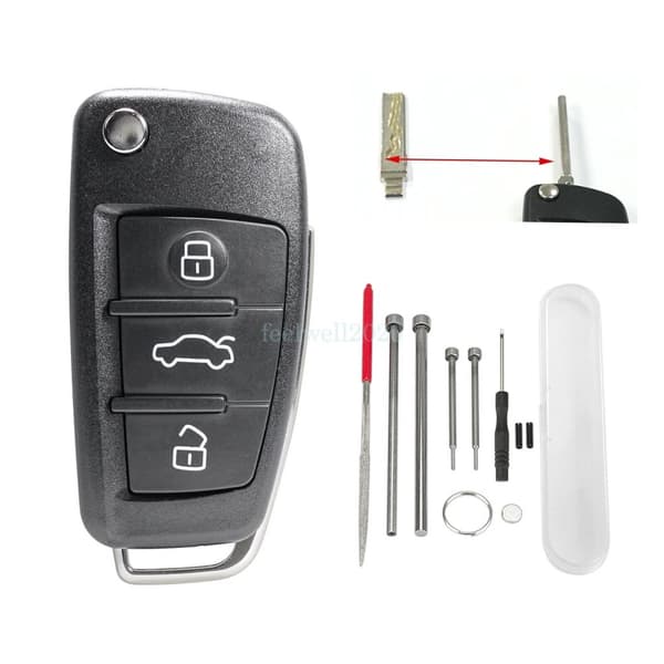 3 Button Remote Flip Key Case Fob Shell For Audi A3 A4 A6 A8 TT Q7 S6 Quattro