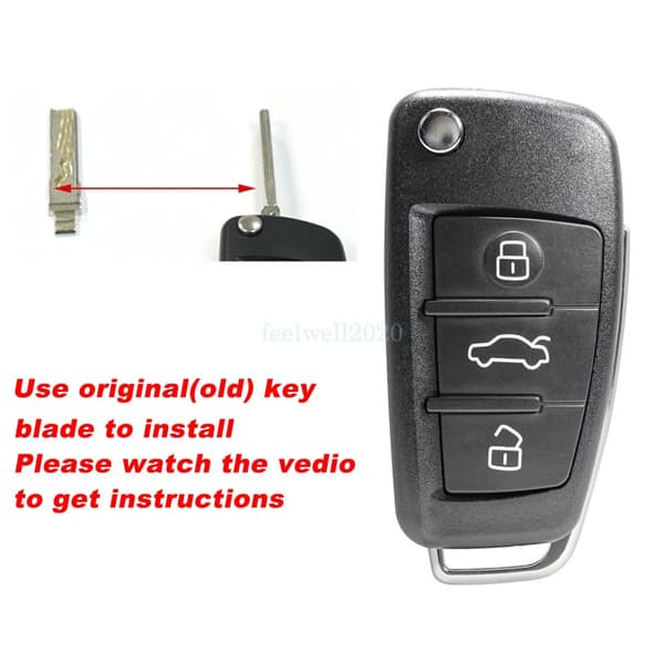 3Button Flip Key Case Cover Fob For Audi A3 A4 A6 A8 TT Q7 S6 Quattro + Tool Set