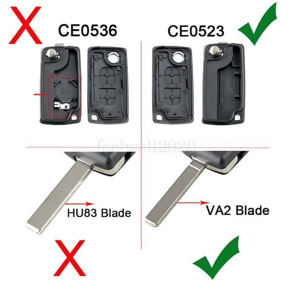 2 Button Flip Key Fob Case For Peugeot 207 307 308 3008 5008 Expert - CE0523 VA2