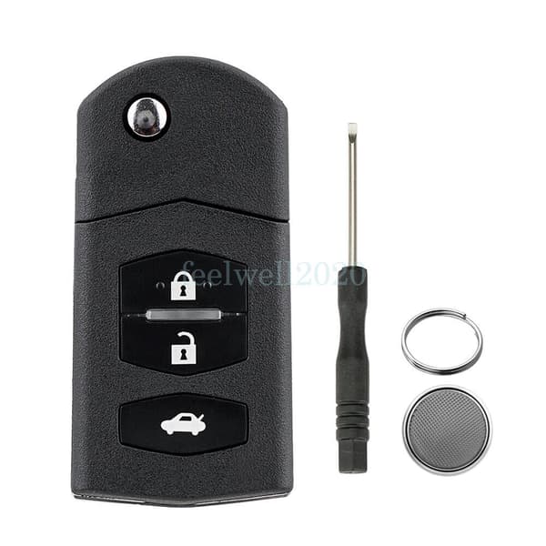 3 Button Flip Remote Key Fob Case Shell For Mazda 2 3 5 6 RX-8 MX-5 + Battery