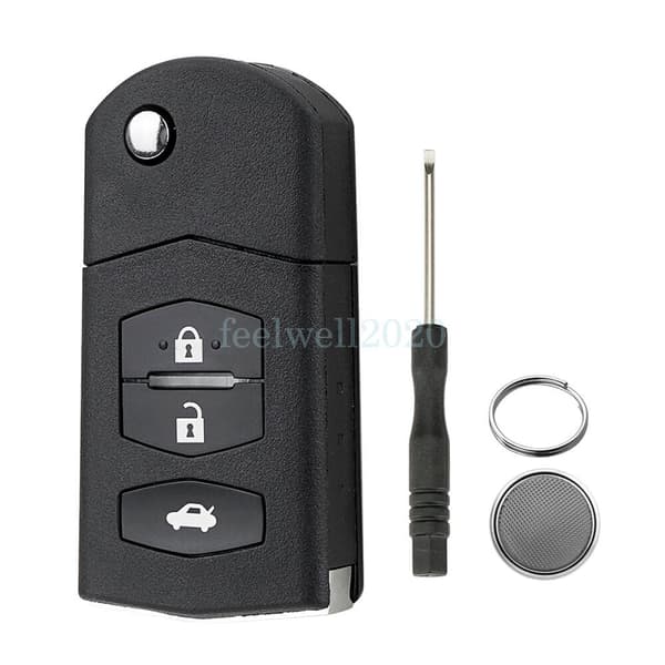 3 Button Flip Remote Key Fob Case Shell For Mazda 2 3 5 6 RX-8 MX-5 + Battery