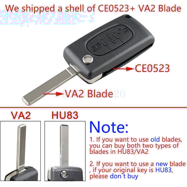 3 Button Flip Key Fob Case for Citroen C2 C3 C4 C5 C6 Berlingo Peugeot 207 307