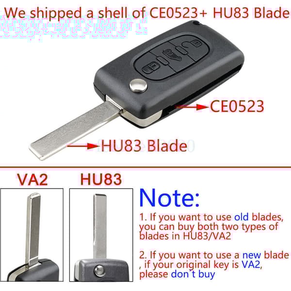 For Peugeot Expert Citroen Dispatch Van 3 Button Flip Key Fob Case Shell HU83