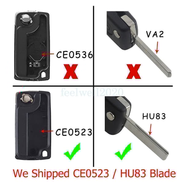 For Peugeot Expert Citroen Dispatch Van 3 Button Flip Key Fob Case Shell HU83