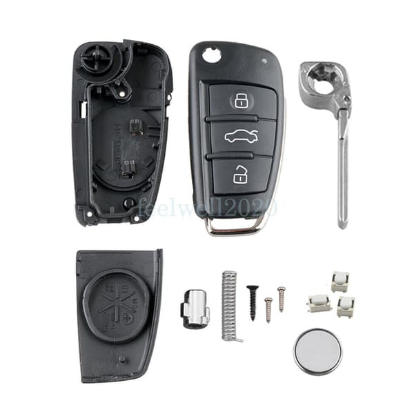 3 Button Remote Key Fob Shell For Audi A3 A4 A6 TT Q3 Q7 Repair Kit + Battery