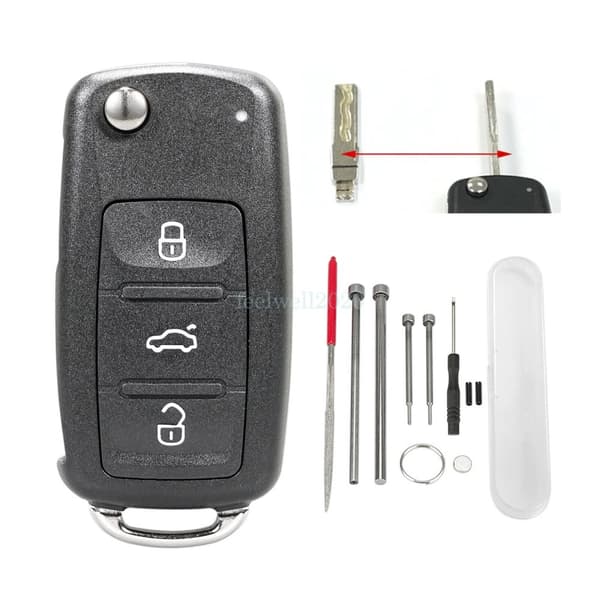 For VW Transporter T6 T5 Golf Beetle Skoda Seat 3B Flip Key Fob Case + Tool Set